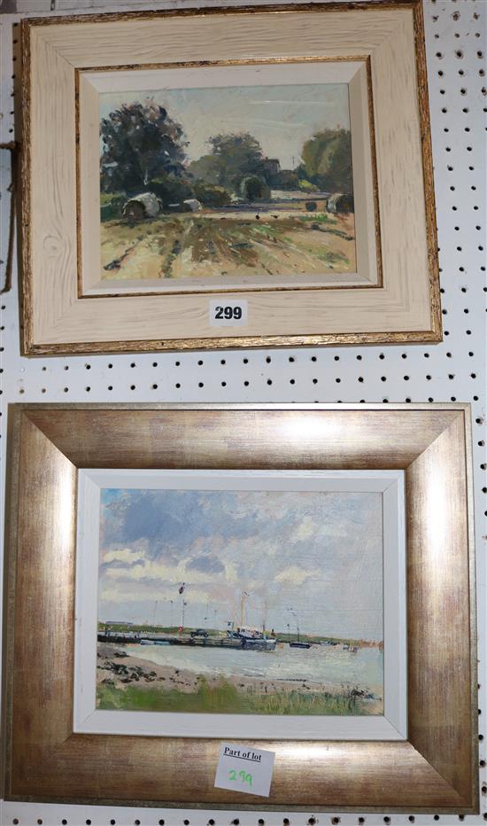 British (20th Century), two oils on board, Orford, Suffolk and Hay Bales, Goudhurst